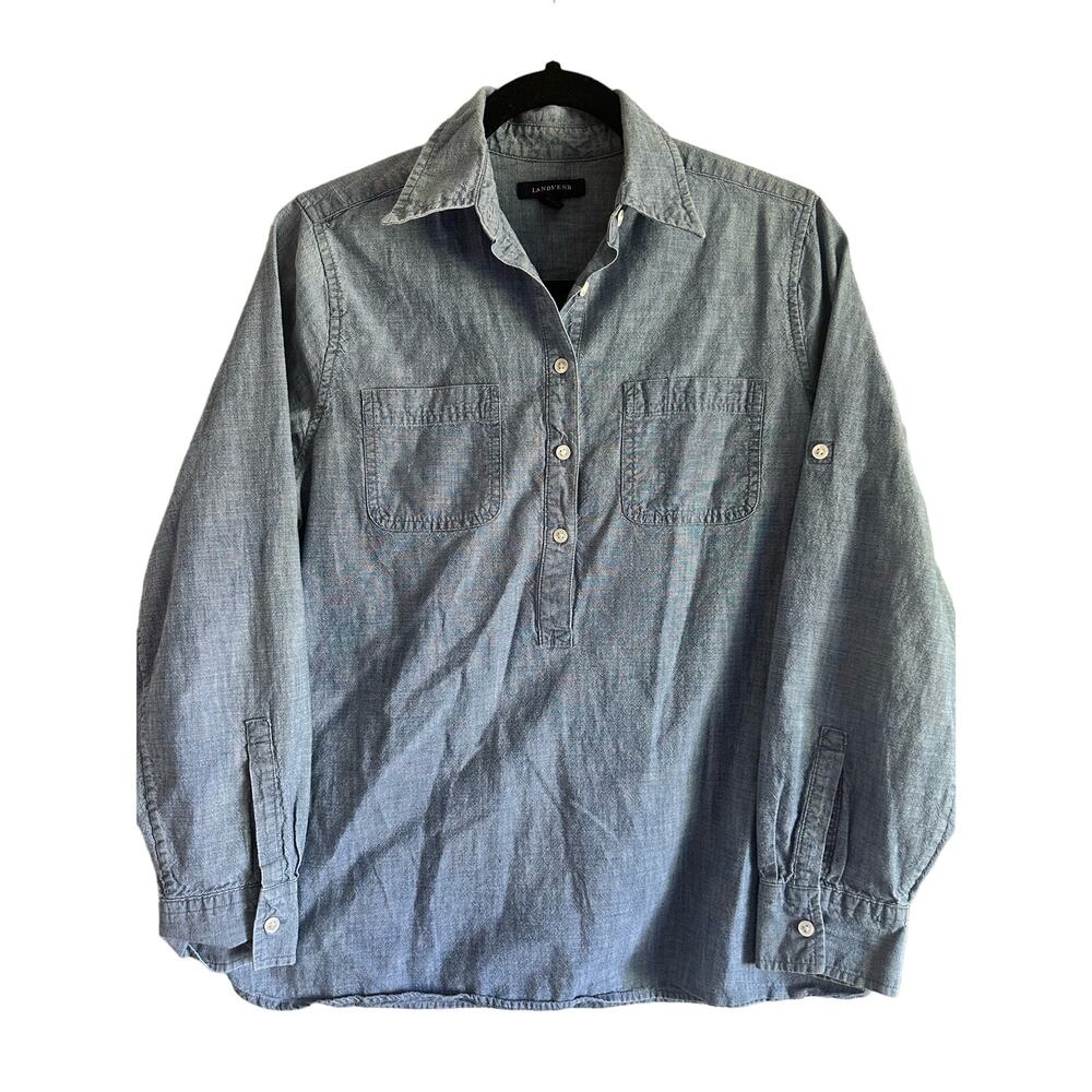 Lands End Women's Chambray Utility Style Popover Shirt Size Small 6-8